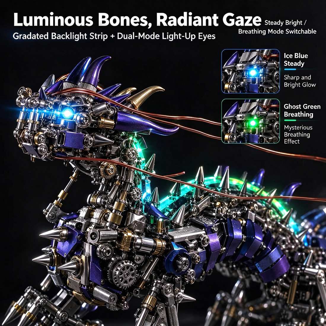 Punkbuild Mechanical Qilin Metal Model Kit with LED Lights（1623PCS）