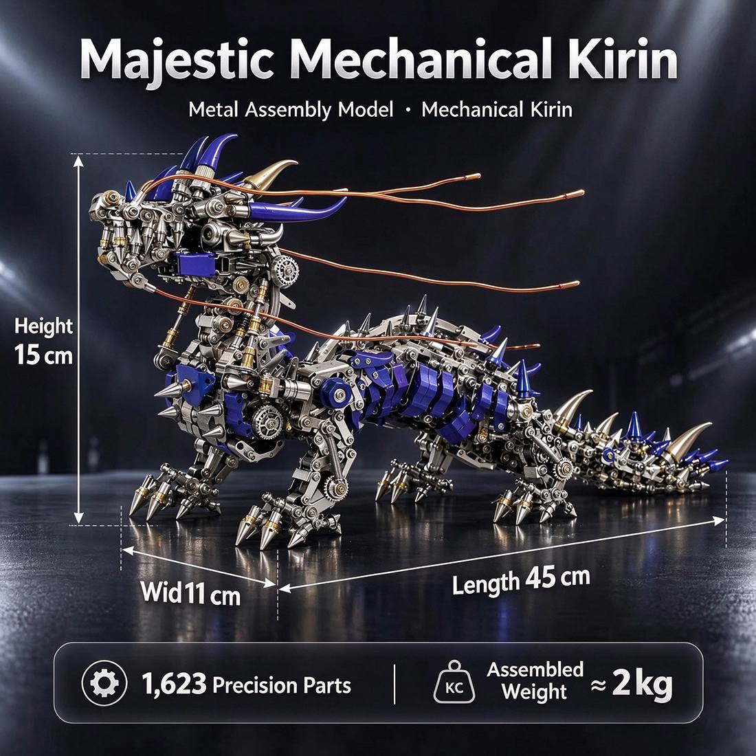 Punkbuild Mechanical Qilin Metal Model Kit with LED Lights（1623PCS）
