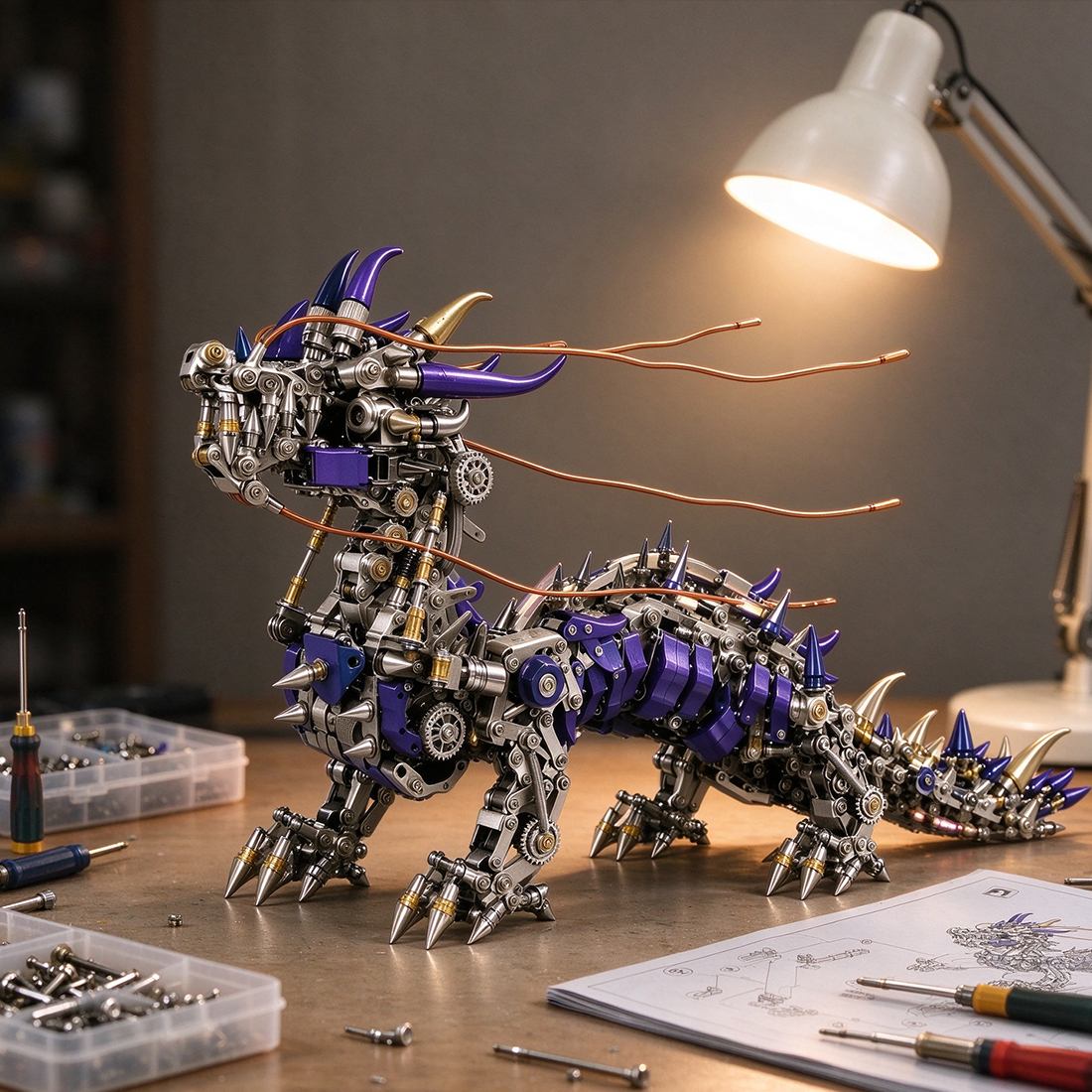 Punkbuild Mechanical Qilin Metal Model Kit with LED Lights（1623PCS）