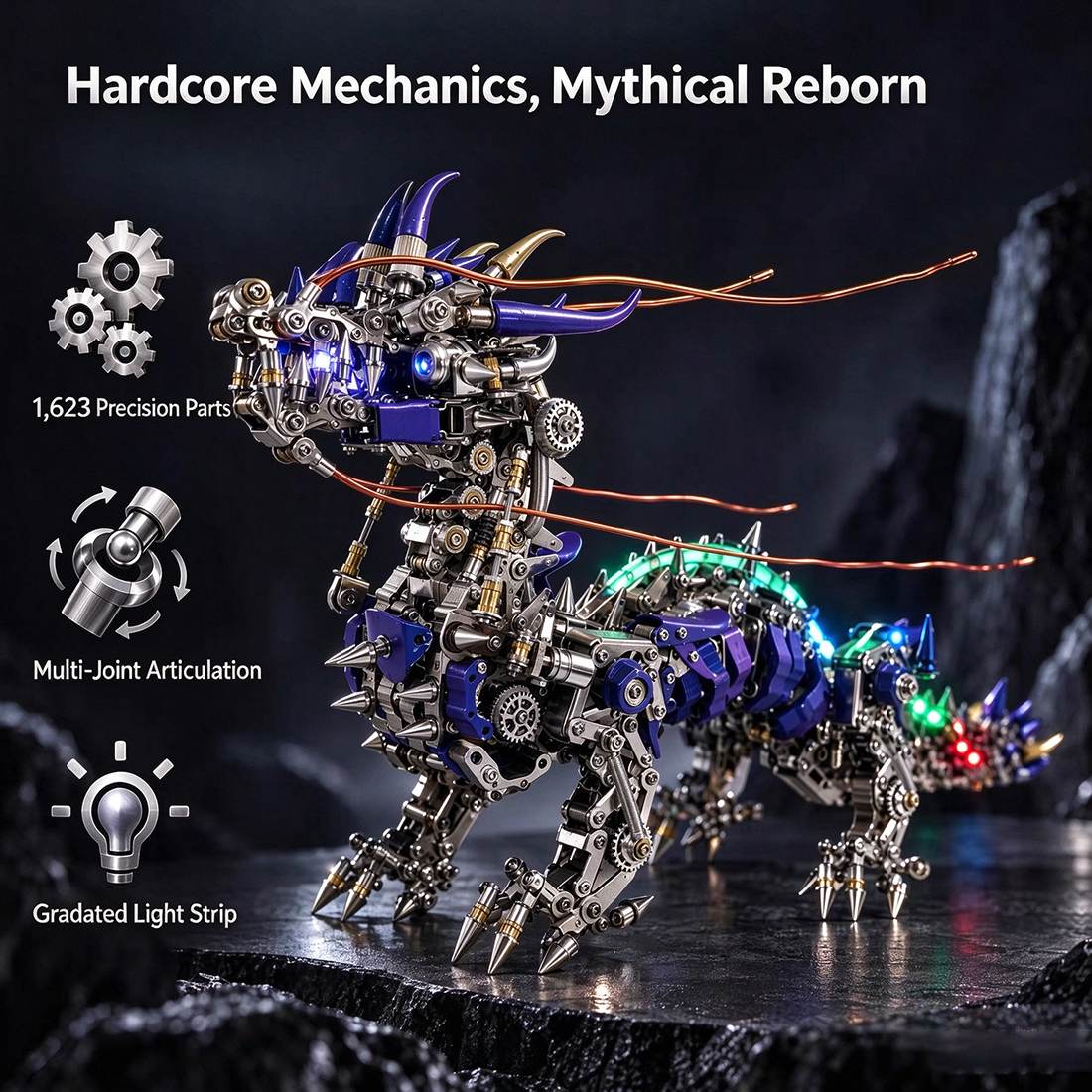Punkbuild Mechanical Qilin Metal Model Kit with LED Lights（1623PCS）