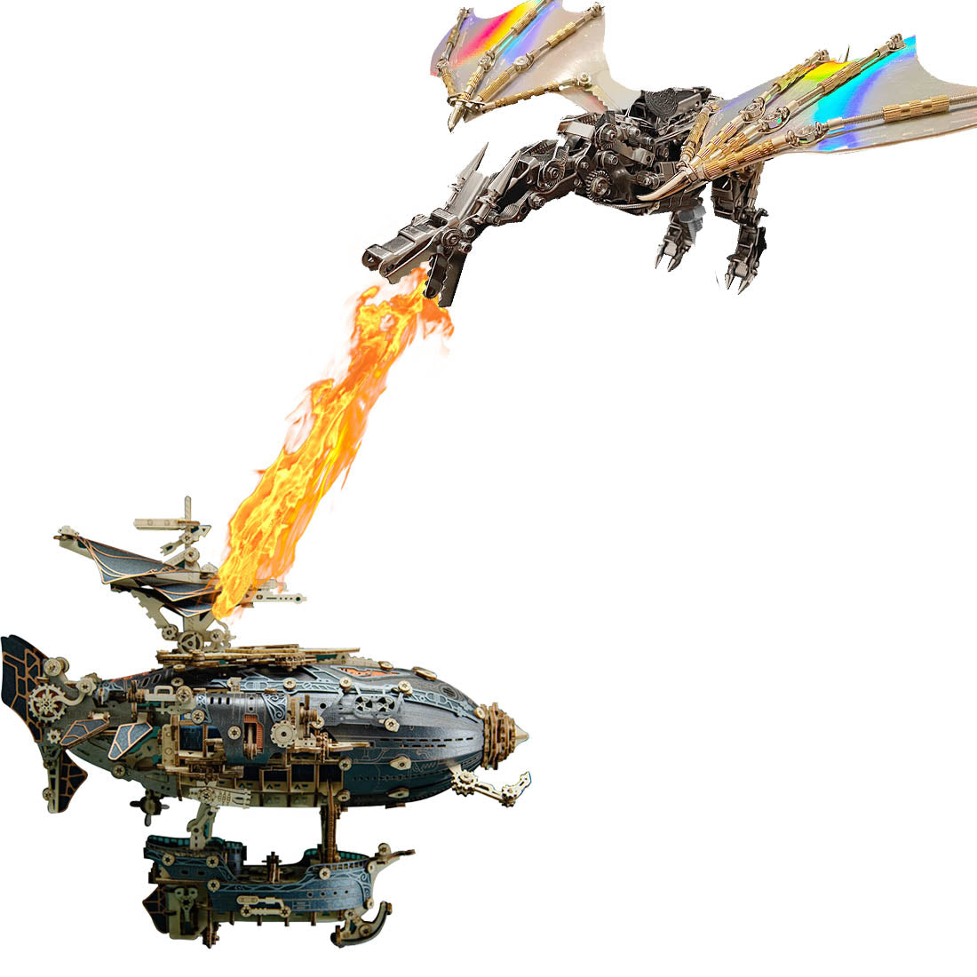 Steampunk Airship Blimps 3D Wooden Puzzle Model Building Kit with LED Light