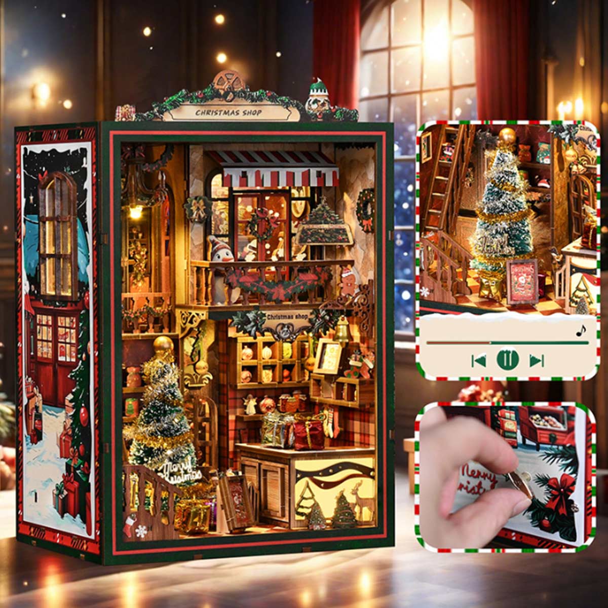 Christmas Shop Souvenir Gift Store 3D Wooden DIY Miniature House Building Kit 264PCS