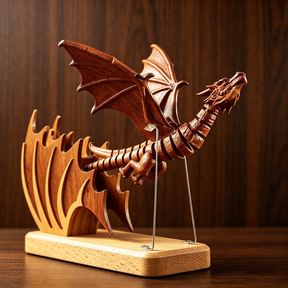 Wooden Western Mythical Creature Articulated Gothic Desktop Sculpture