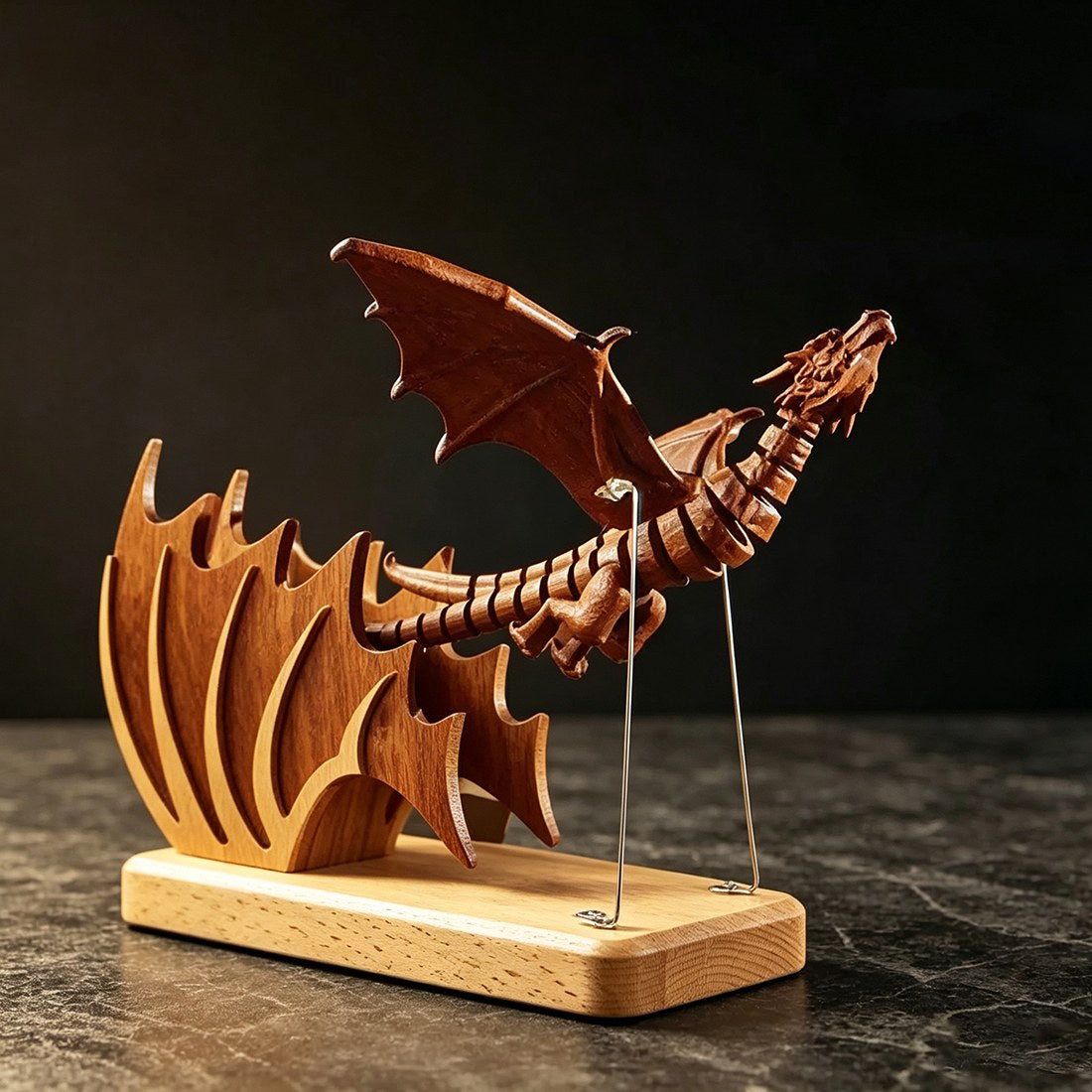 Wooden Western Mythical Creature Articulated Gothic Desktop Sculpture