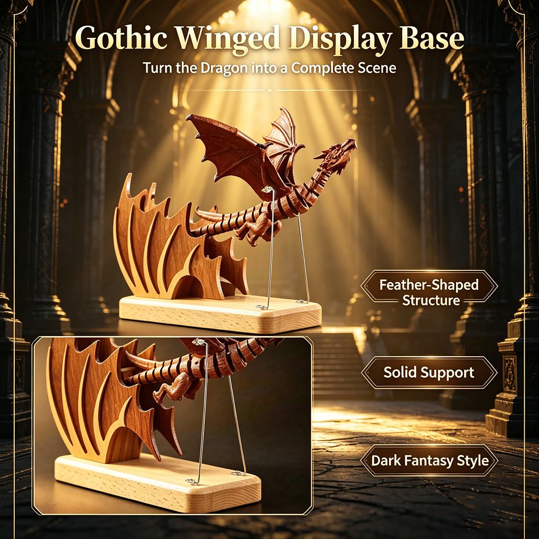 Wooden Western Mythical Creature Articulated Gothic Desktop Sculpture