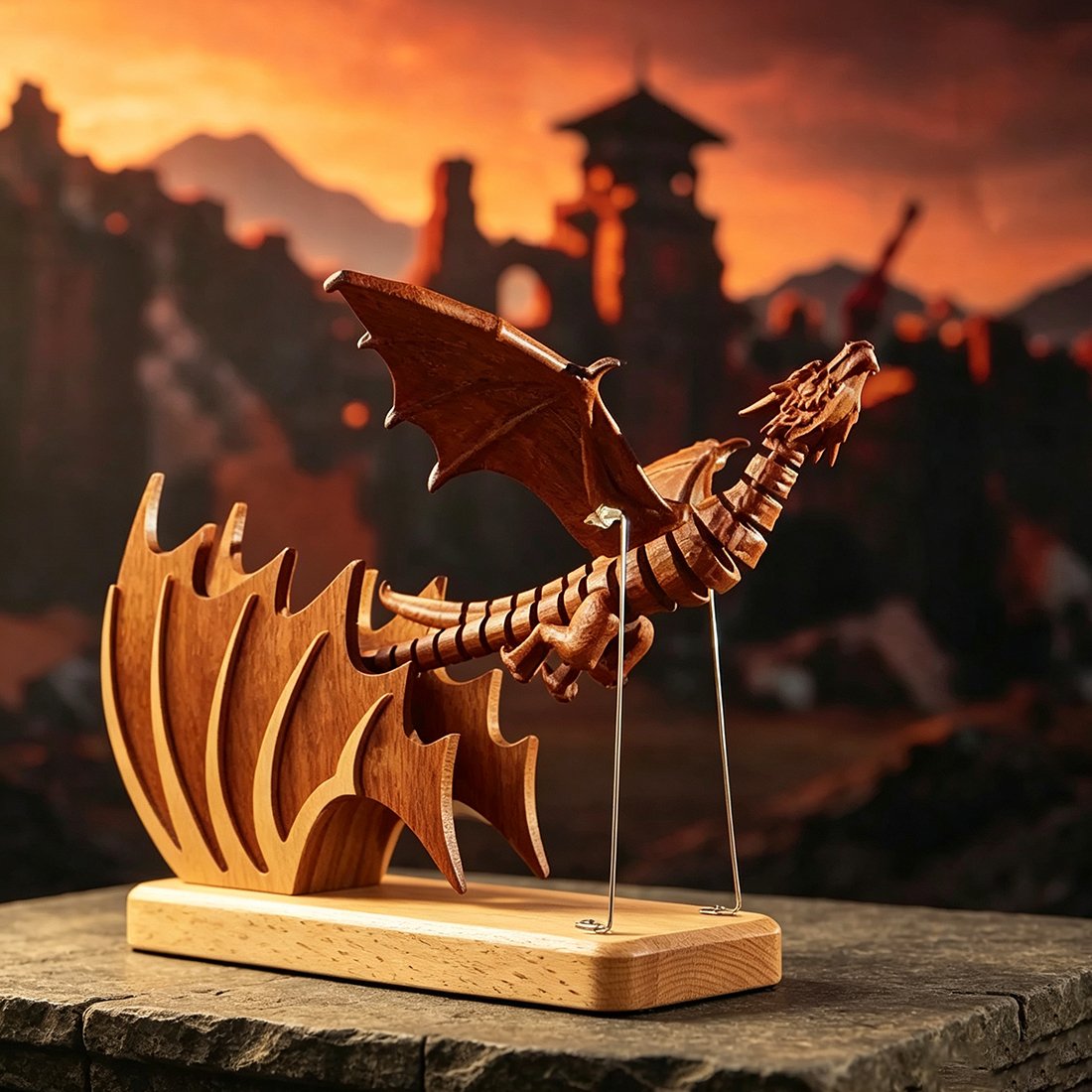 Wooden Western Mythical Creature Articulated Gothic Desktop Sculpture