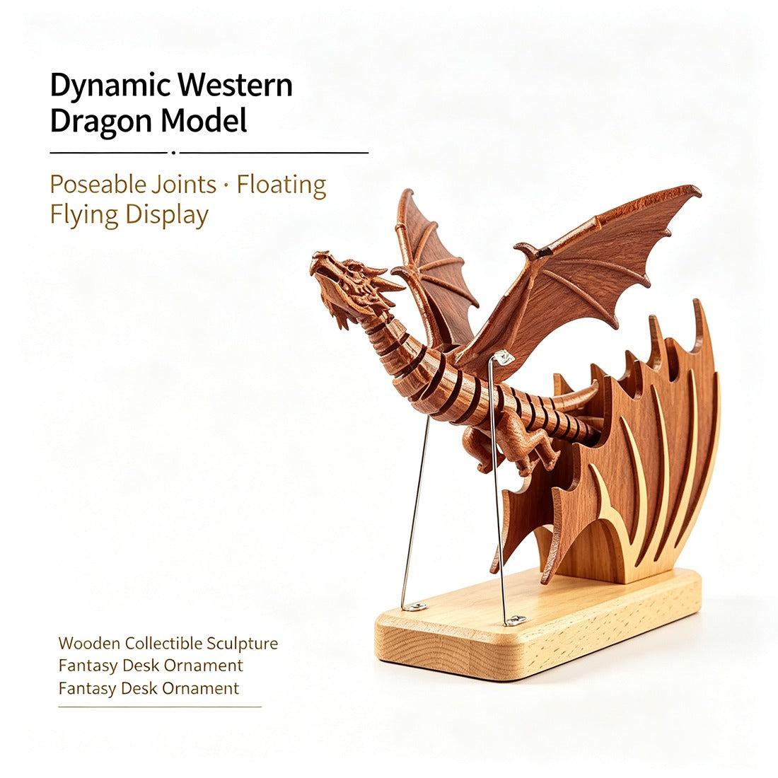 Wooden Western Mythical Creature Articulated Gothic Desktop Sculpture