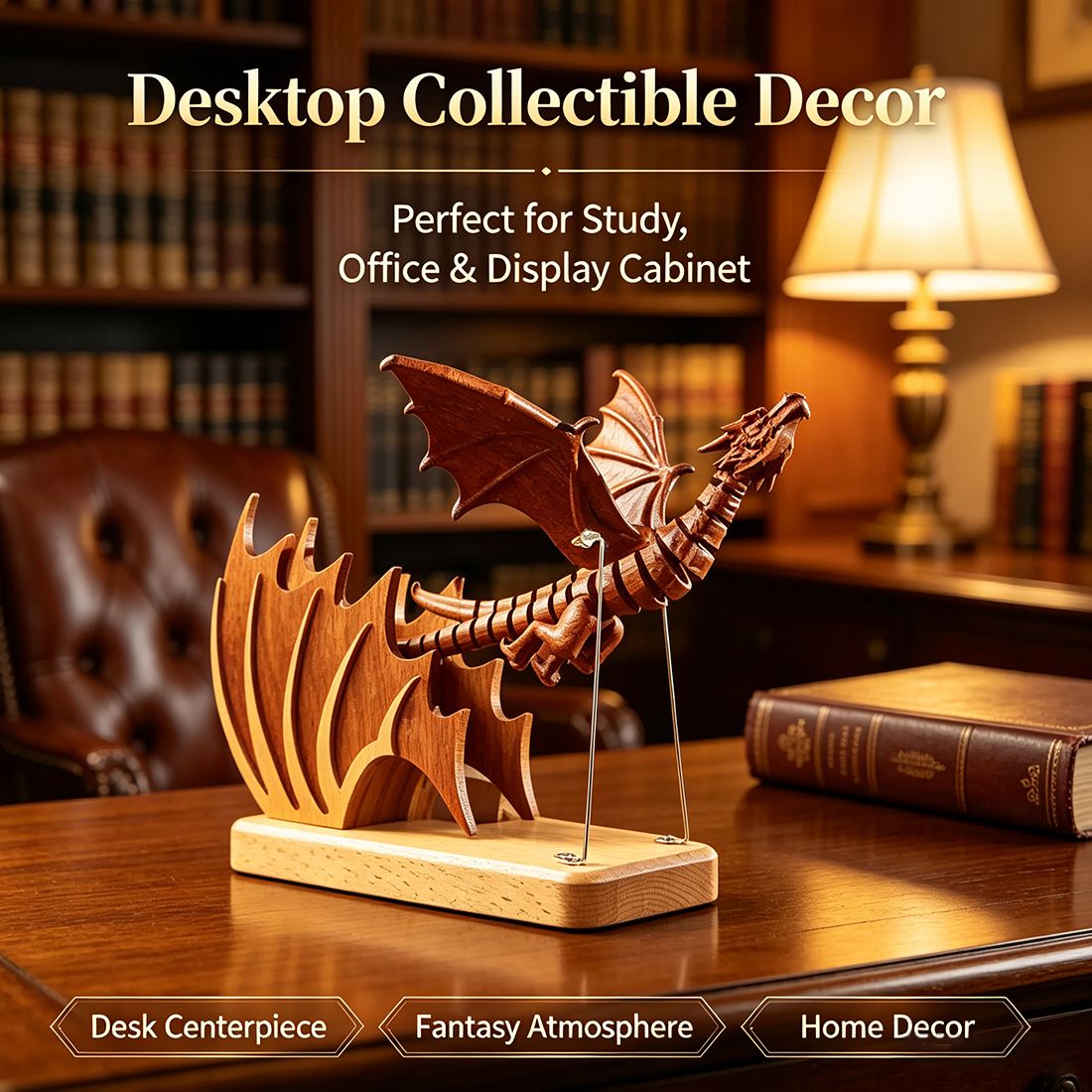 Wooden Western Mythical Creature Articulated Gothic Desktop Sculpture