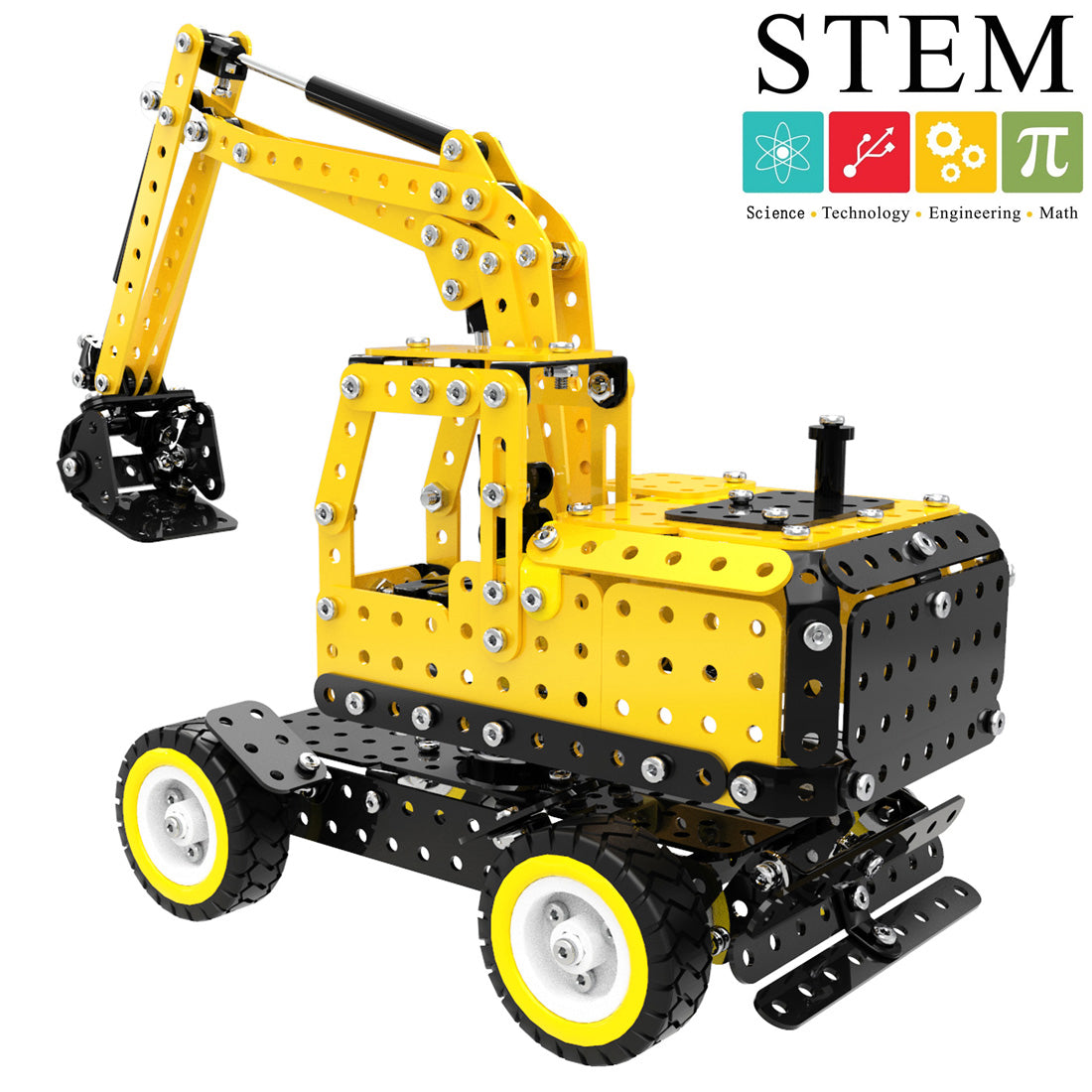 502Pcs Excavator Shape DIY Stainless Steel Metal Building Block Kit Educational Steam Stem Toys