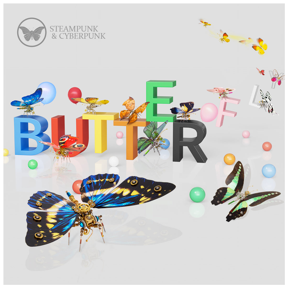 150PCS+ Steampunk Blue Butterfly 3D Metal Ornithoptera Priamus Model DIY Kits