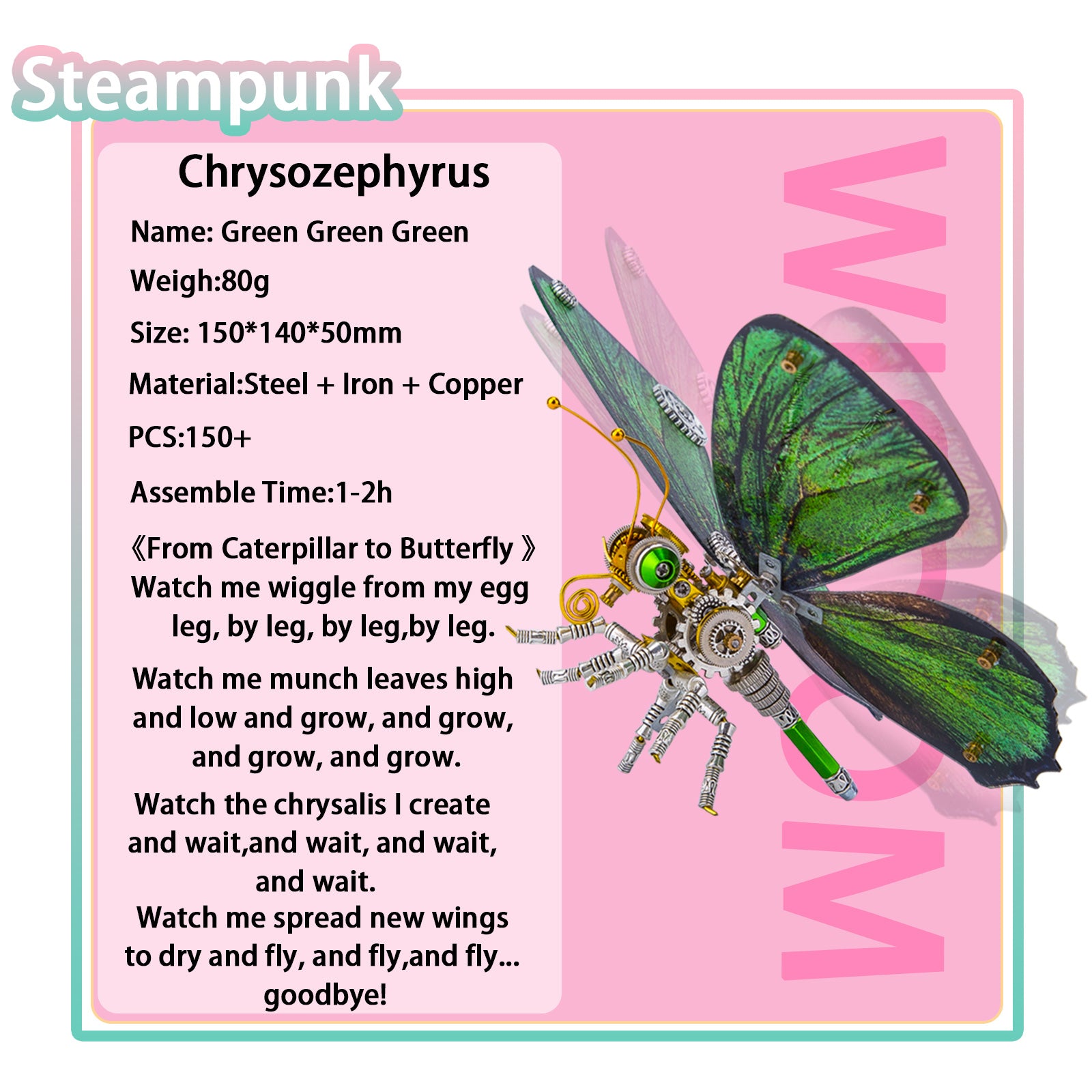 200PCS+ Steampunk Metal Assembly Butterfly Chrysiridia Rhipheus, Ornithoptera Meridionalis & Chrysozephyrus