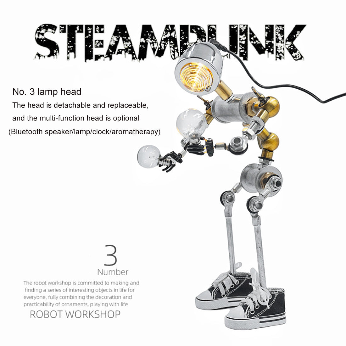 Steampunk No.3 Convex Mirror LED Desk Lamp Robot Head
