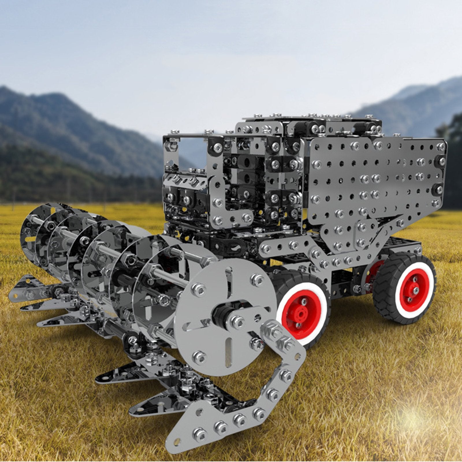 1054Pcs 3D Metal Assembly Gear Drive Big Farm Harvester Vehicle Toy Model Kit