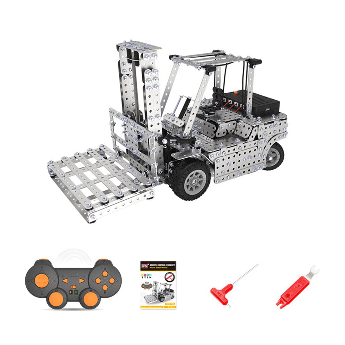 1400Pcs 2.4G Assembly Remote Control Metal Forklift Mechanical Scew Model Building Kit Puzzle