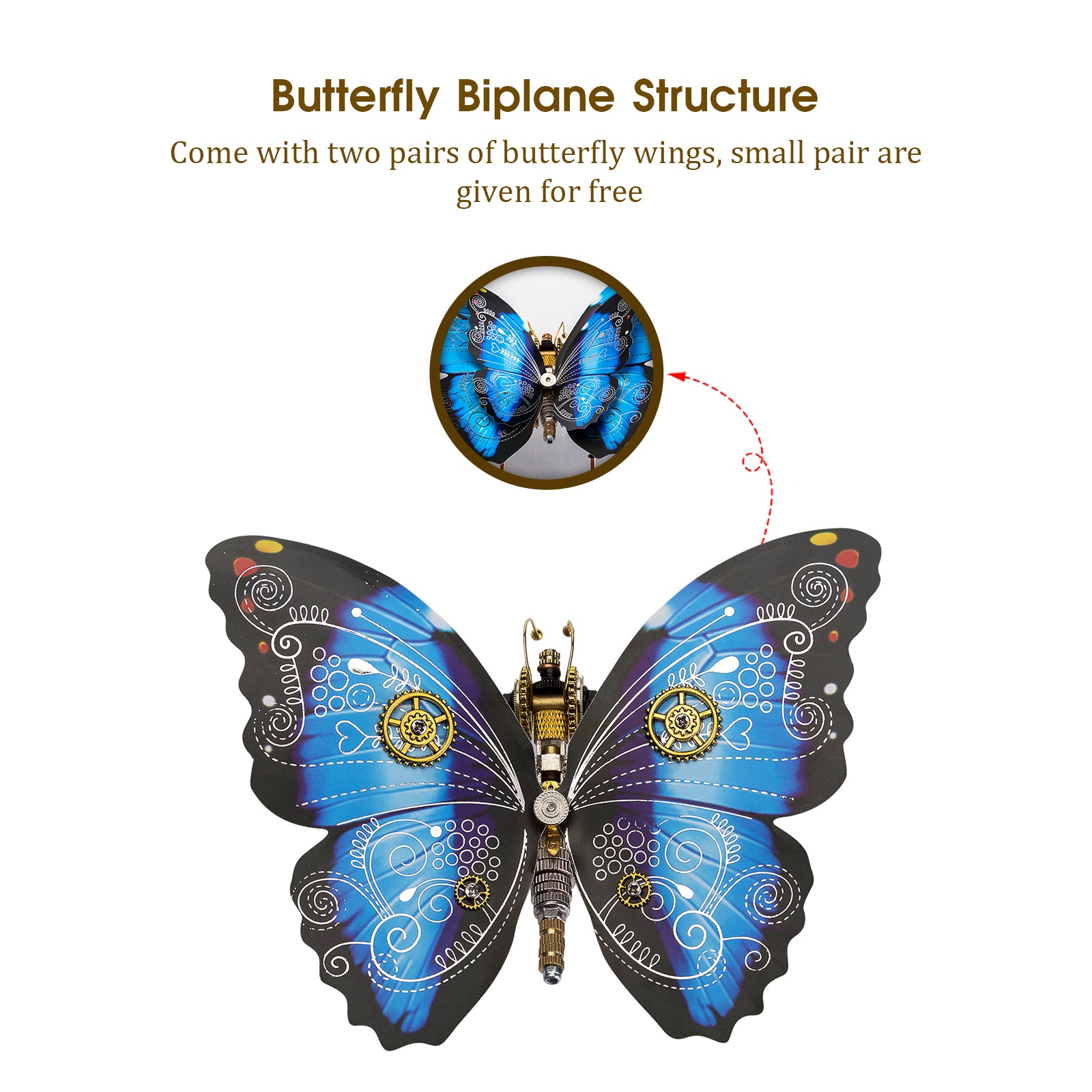 150Pcs Steampunk Blue Morpho Butterfly Assembly Model