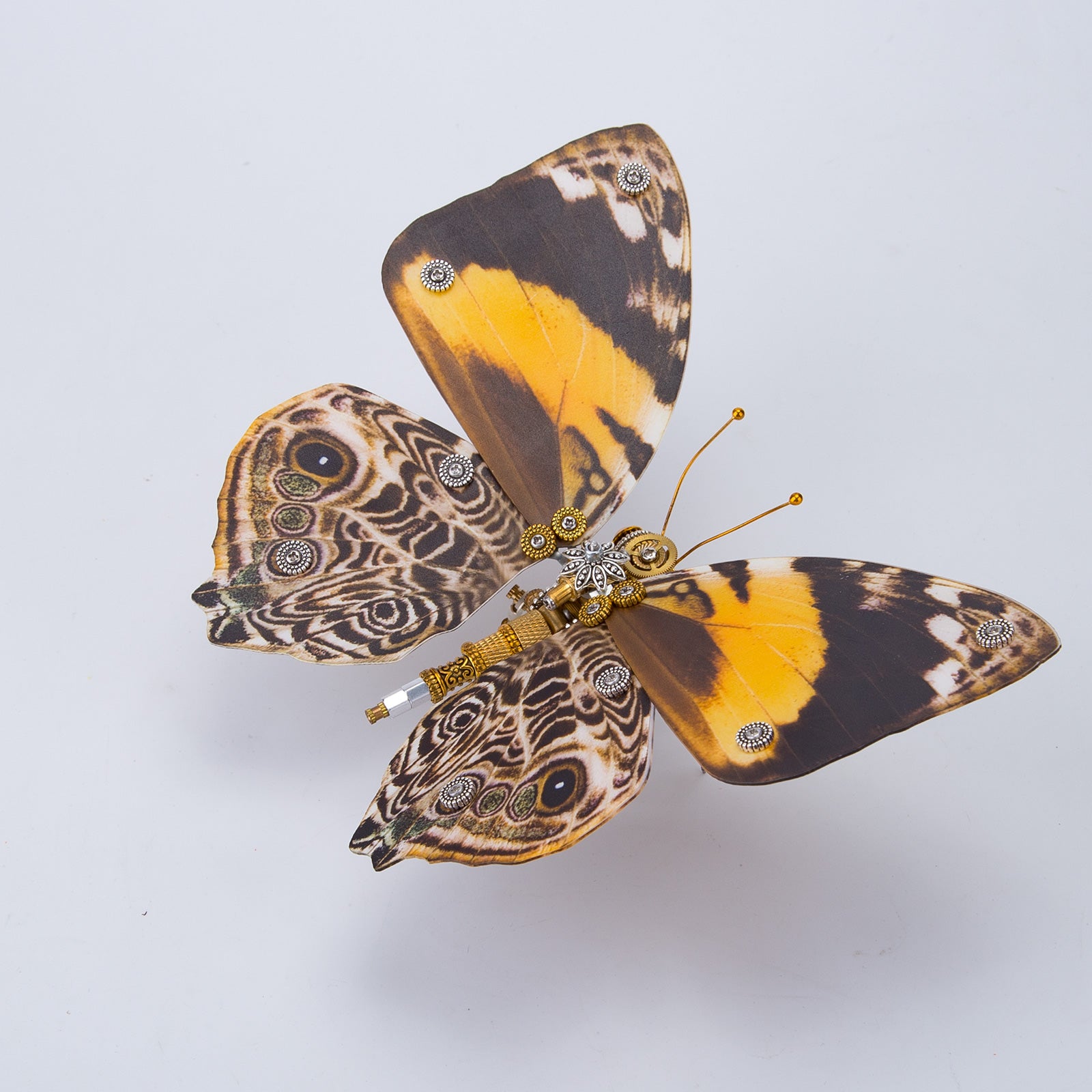 150PCS+ Steampunk Brown Butterfly with Orange Spots 3D Metal  Model DIY Kits