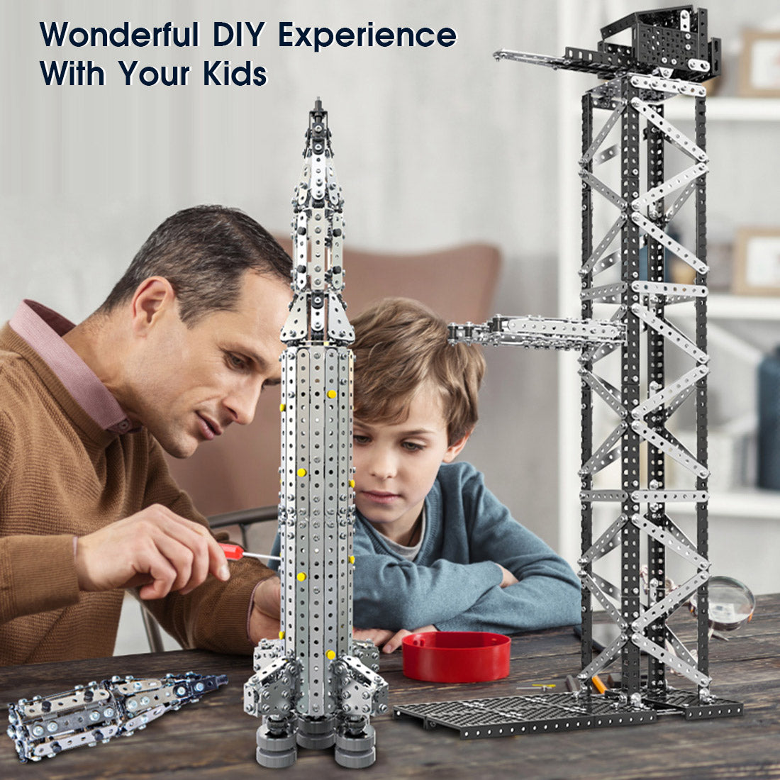 1521Pcs+ Rocket with Launch Pad Puzzle Space Series DIY Assembly Toy