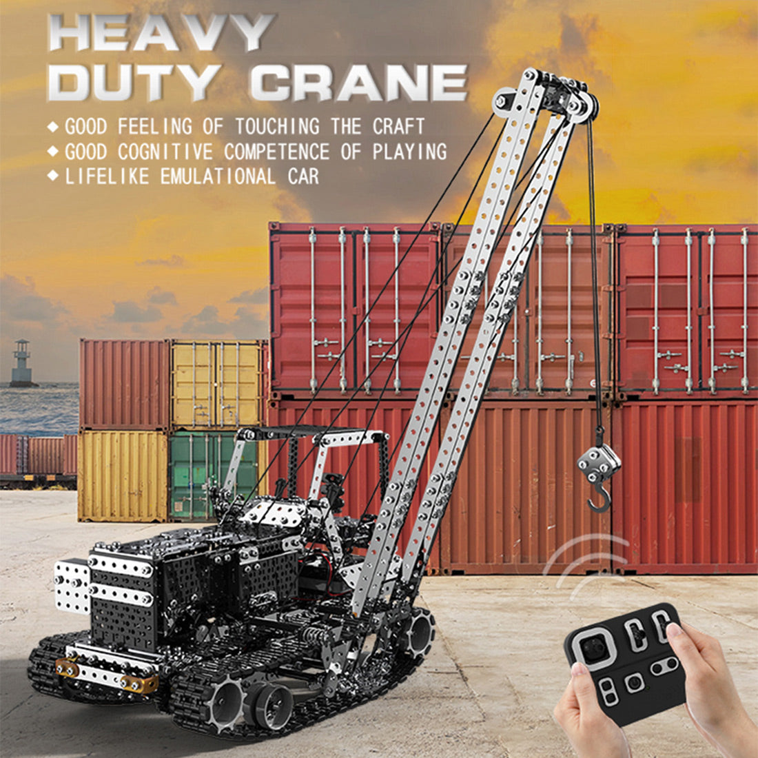 1745Pcs 2.4G 10CH RC Heavy Duty Self-erecting Crane with Laterally Foldable Jib DIY Metal KIT