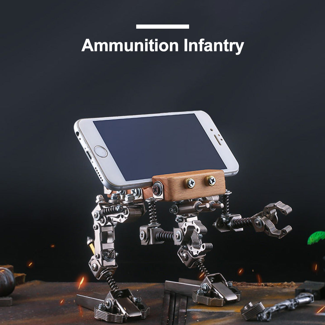 209Pcs Infantryman Mecha 3D Assembly Metal Model Kit 2-in-1 Phone Holder