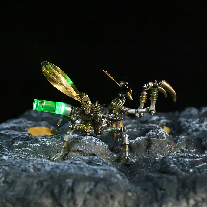 300PCS+ Steampunk Little Mantis with Glow Light 3D Metal Insect Model DIY Kits