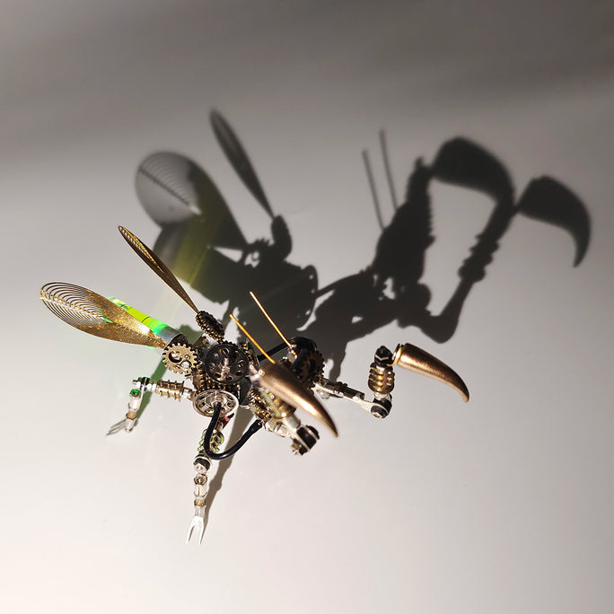 300PCS+ Steampunk Little Mantis with Glow Light 3D Metal Insect Model DIY Kits
