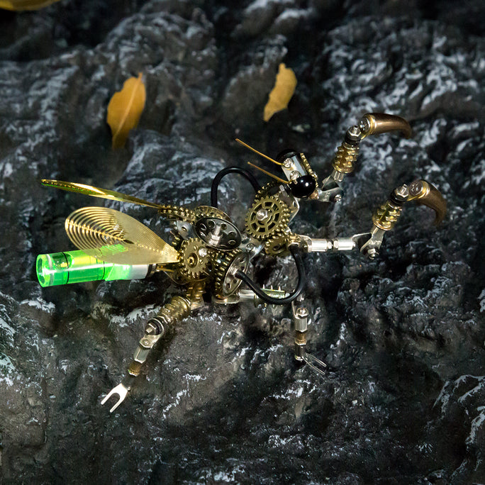 300PCS+ Steampunk Little Mantis with Glow Light 3D Metal Insect Model DIY Kits