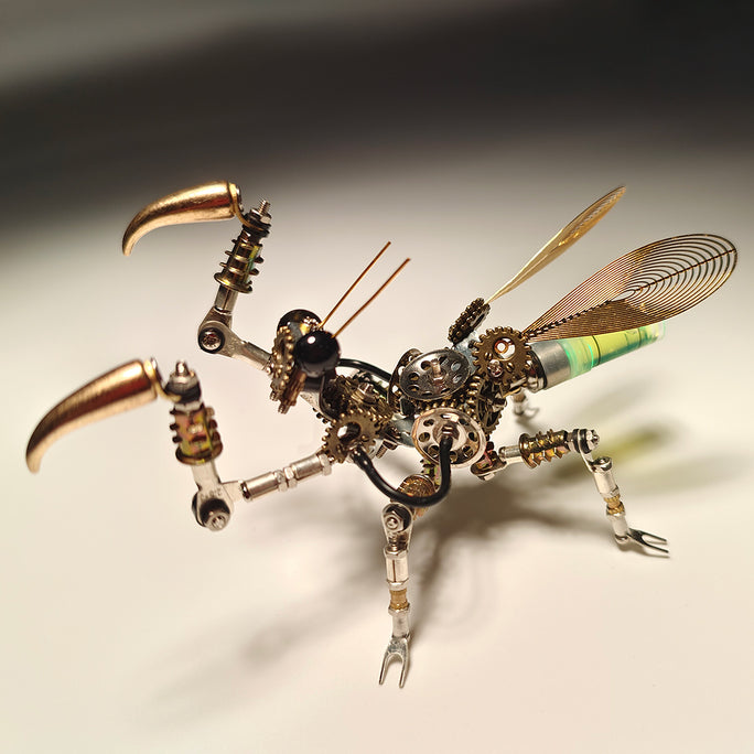 300PCS+ Steampunk Little Mantis with Glow Light 3D Metal Insect Model DIY Kits