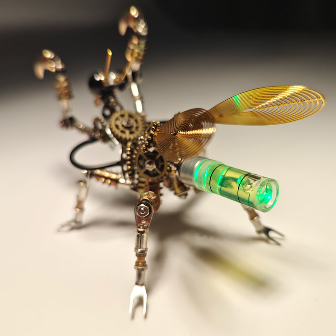 300PCS+ Steampunk Little Mantis with Glow Light 3D Metal Insect Model DIY Kits