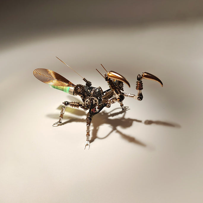 300PCS+ Steampunk Little Mantis with Glow Light 3D Metal Insect Model DIY Kits