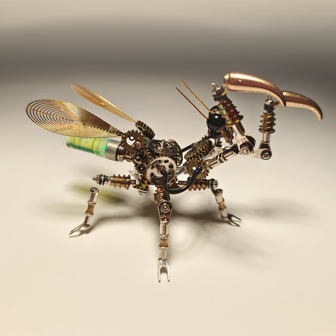 300PCS+ Steampunk Little Mantis with Glow Light 3D Metal Insect Model DIY Kits