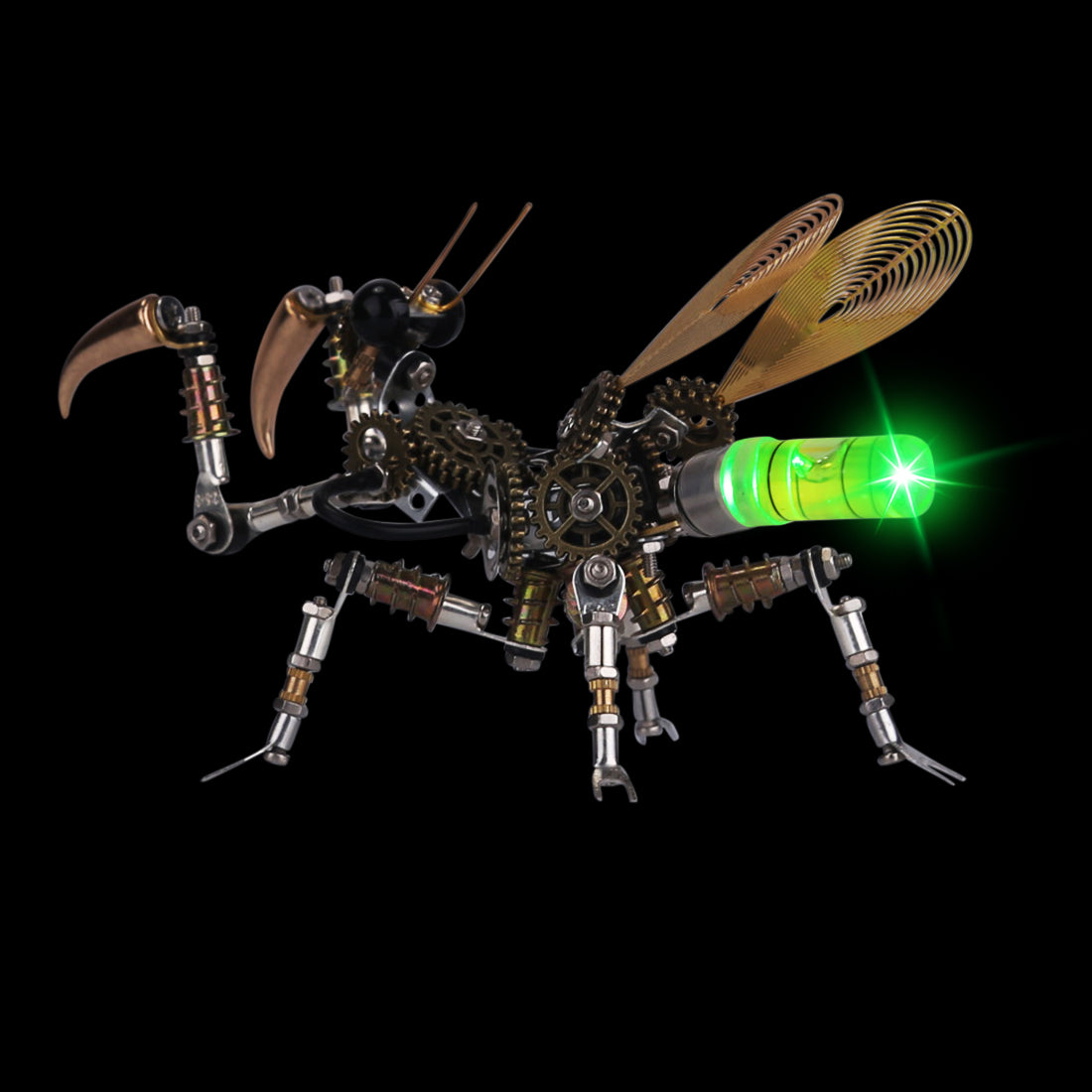 300PCS+ Steampunk Little Mantis with Glow Light 3D Metal Insect Model DIY Kits
