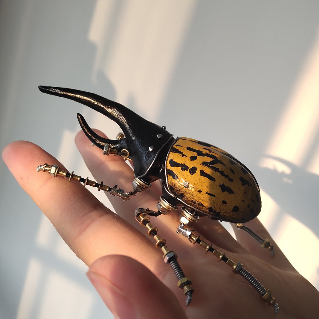 Bug Model Kit 3D Metal Yellow Dynastes Beetles Steampunk Bug Model Kit Handmade