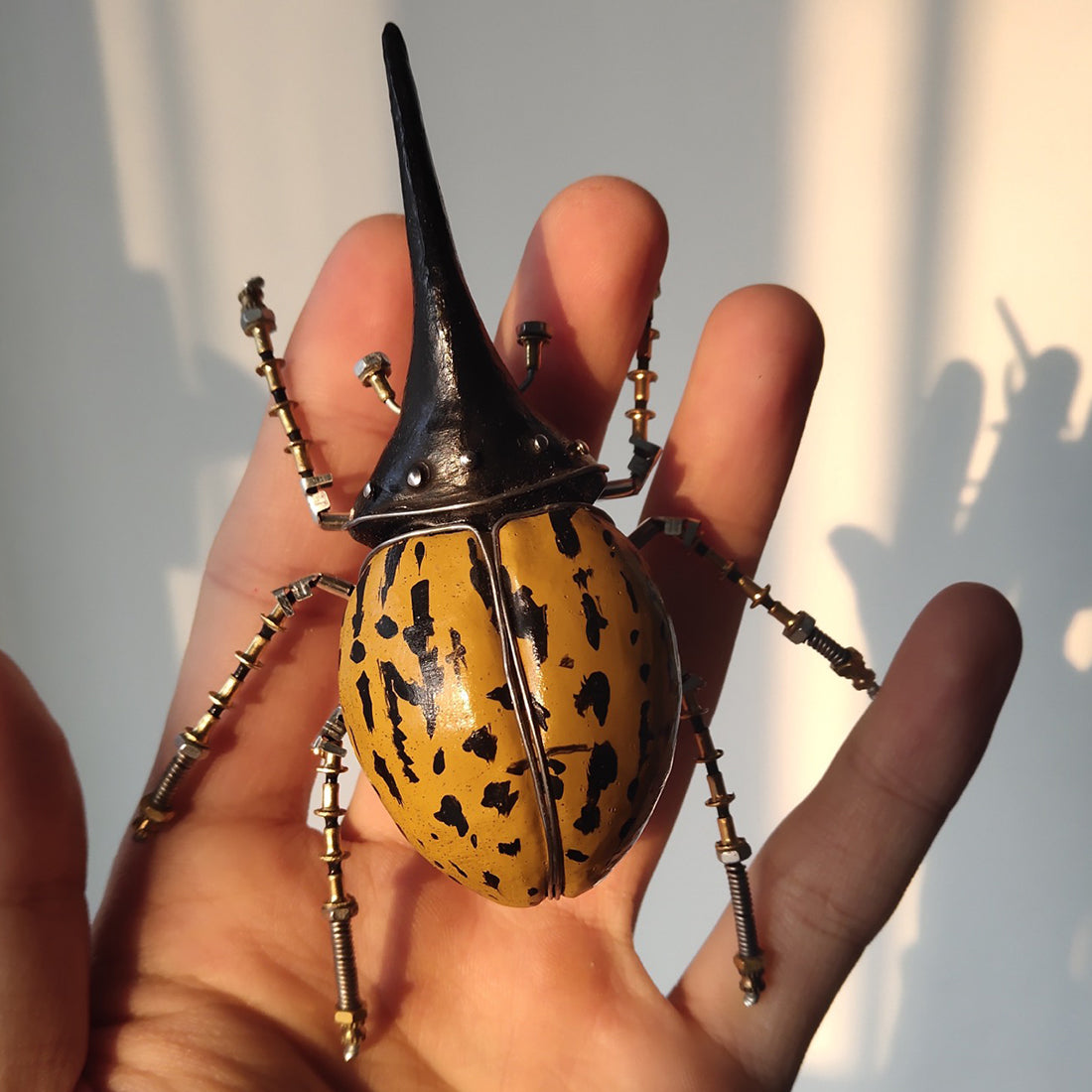 3D Metal Yellow Dynastes Beetles Steampunk Bug Model Kit Handmade