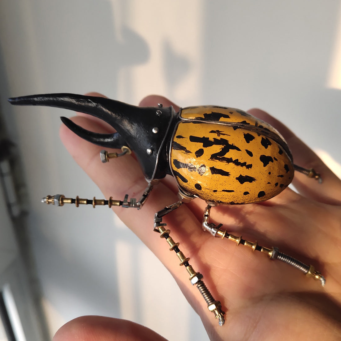 3D Metal Yellow Dynastes Beetles Steampunk Bug Model Kit Handmade