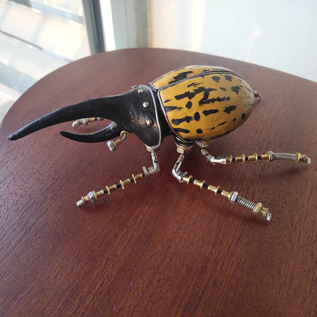 3D Metal Yellow Dynastes Beetles Steampunk Bug Model Kit Handmade