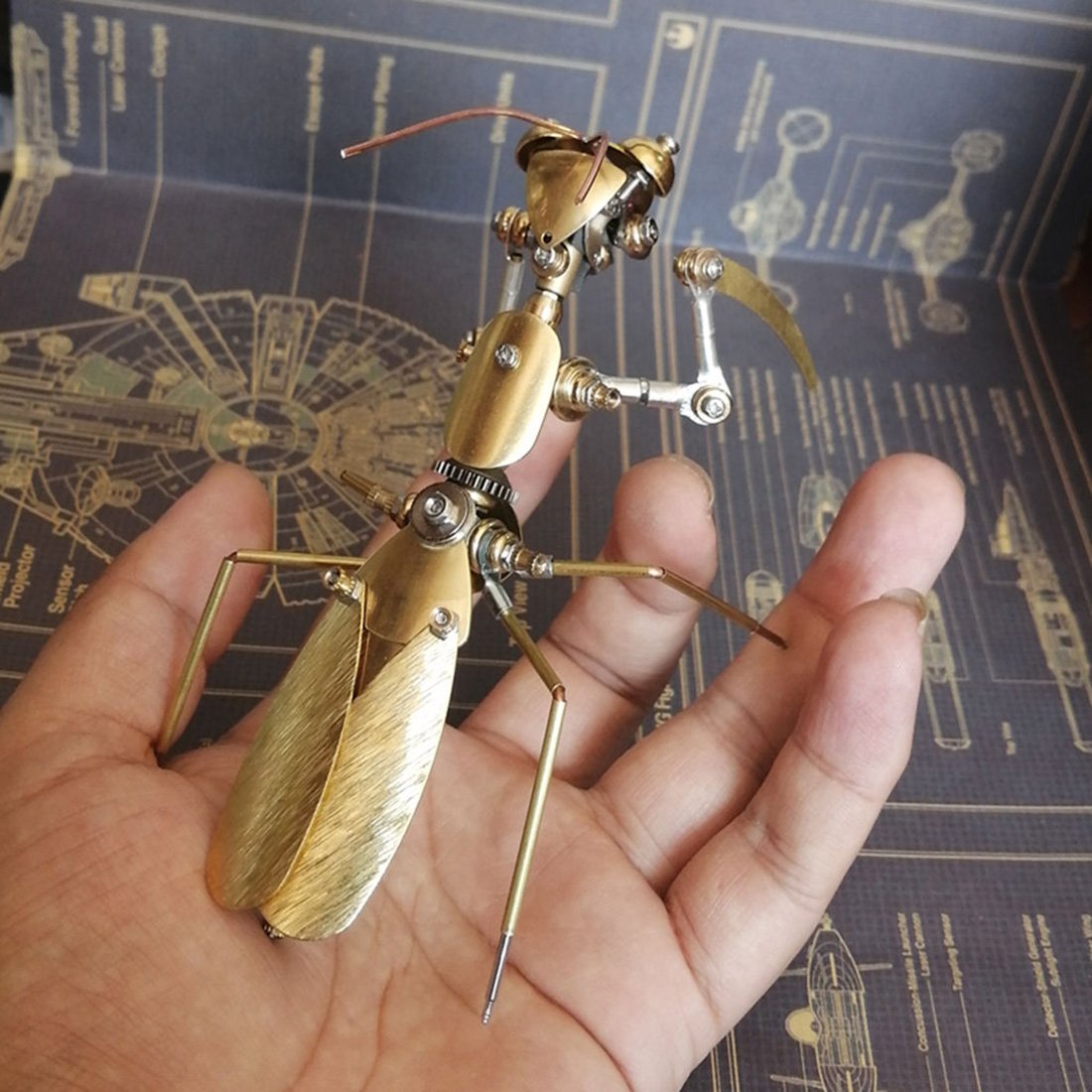 3D Metal Mechanical Copper Mantis Insects Model Steampunk Crafts