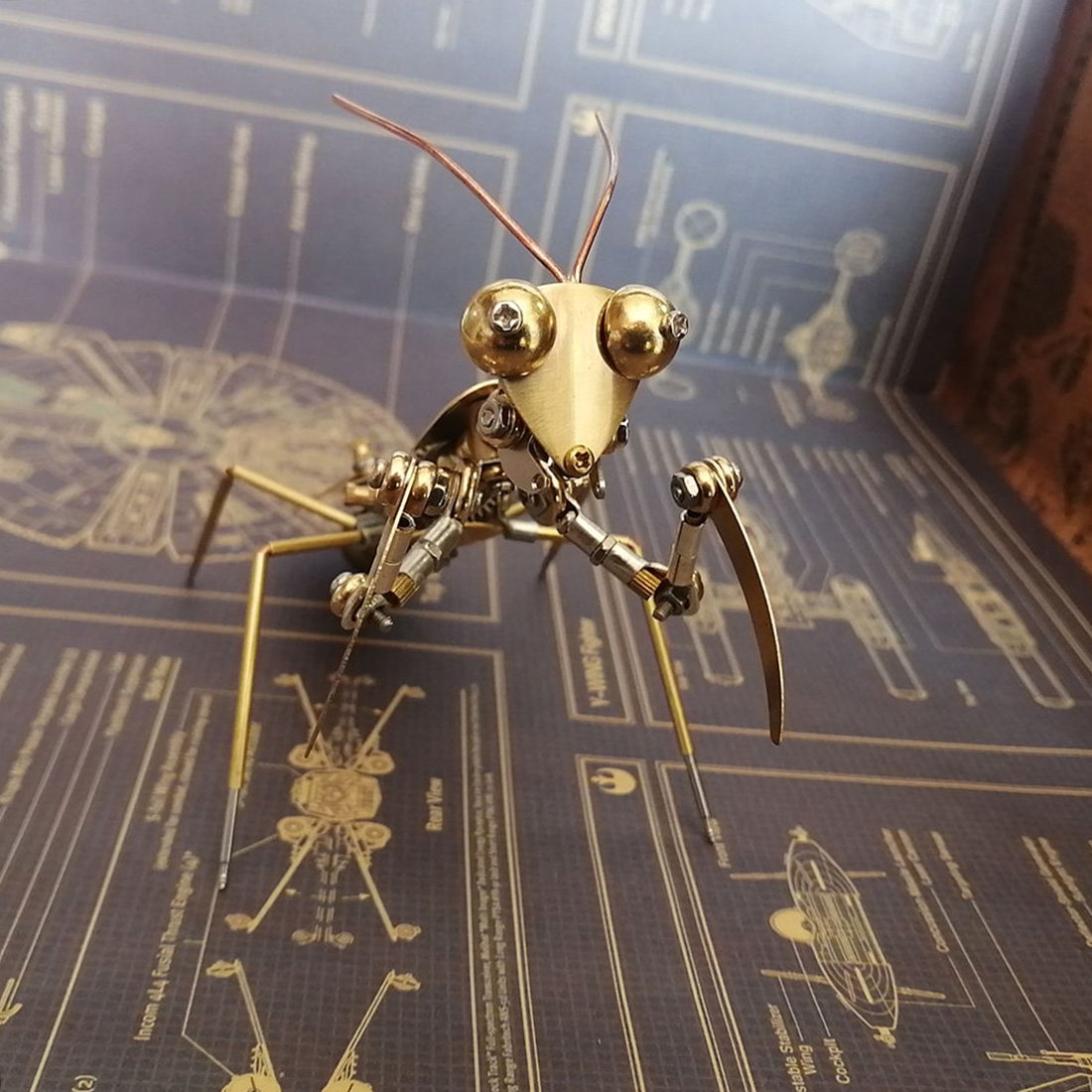 3D Metal Mechanical Copper Mantis Insects Model Steampunk Crafts