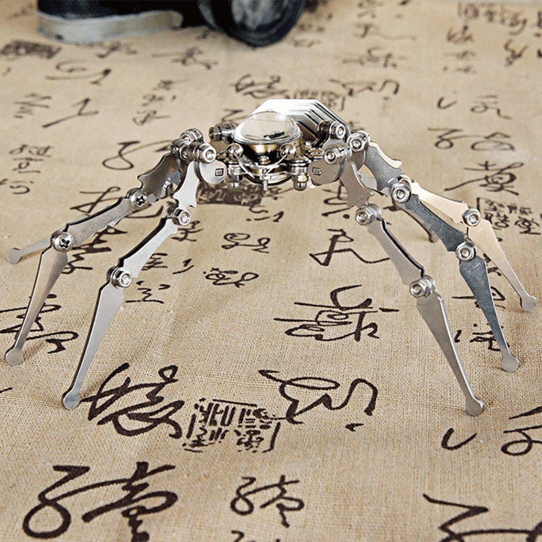 3D Stainless Steel Assembled Spider Clock Model Handmade Crafts
