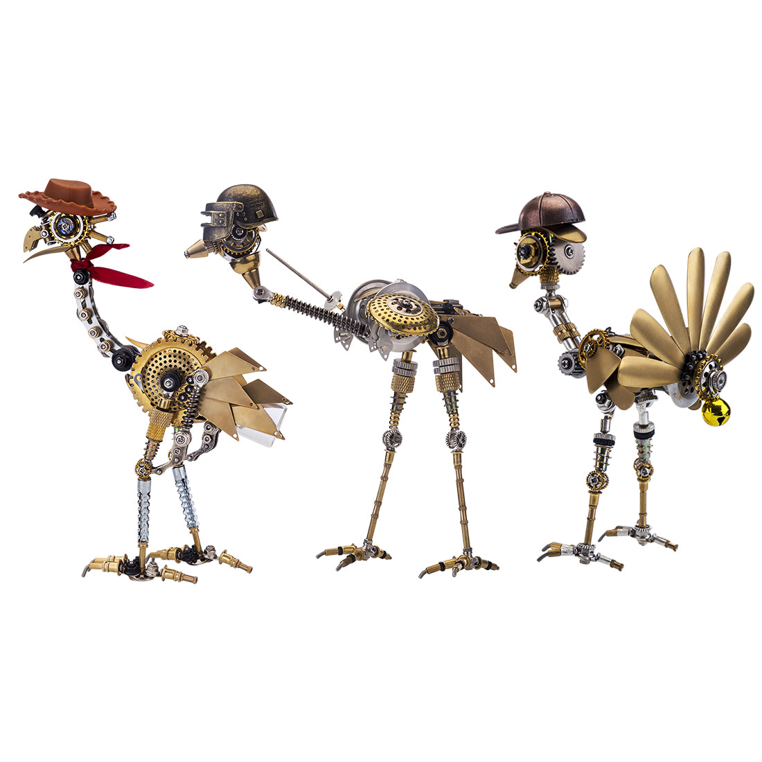 3PCS/Set Steampunk Emu Turkey and Ostrich Metal Assembly Complete Set