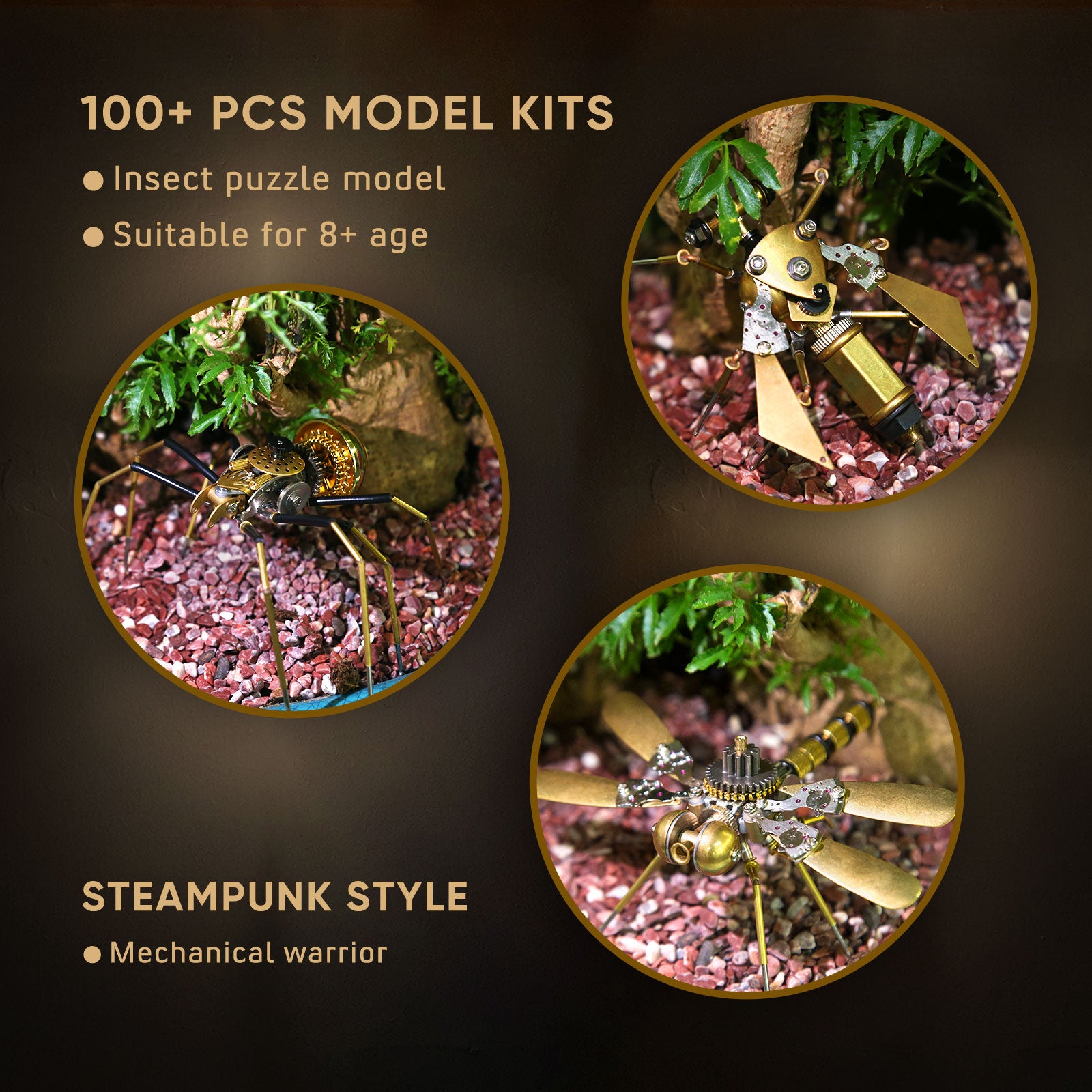 Bug Model Kit 3pcs/Set Tiny Metal Steampunk Bugs Model Kit DIY Toy