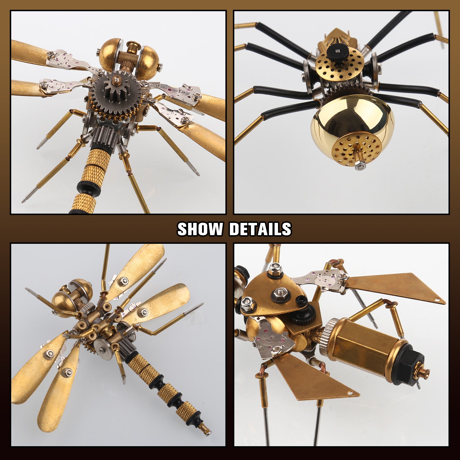 3pcs/Set Tiny Metal Steampunk Bugs Model Kit DIY Toy