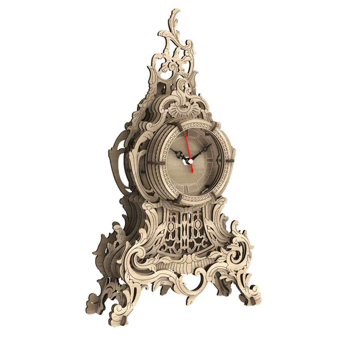 41Pcs DIY Wooden Clock 3D Hollow Table Clock Assembly Model Kit