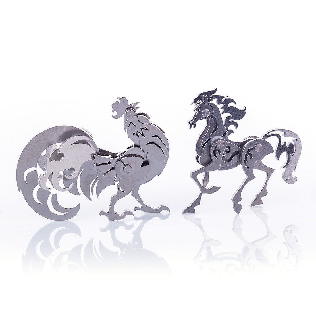 4PCS DIY Assembly 3D Stainless Steel Tiger Cattle Cock Horse Puzzle Toy