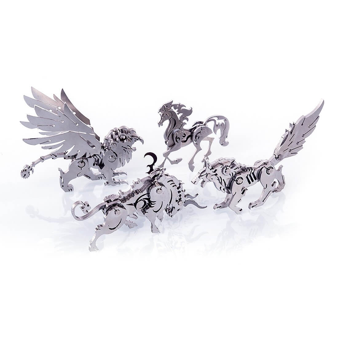 4PCS Griffin Wild Wolf Cattle Horse DIY 3D Stainless Steel Metal Puzzle Model