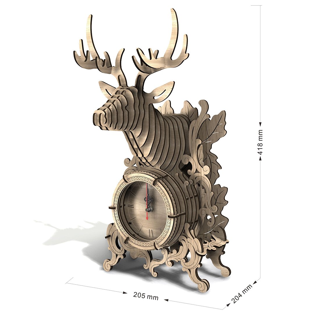 54Pcs DIY Wooden 3D Deer Shape Assembly Clock Puzzle Model Kit Table Clock