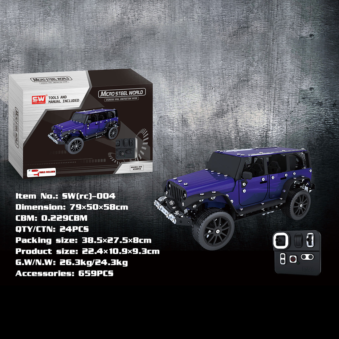 659Pcs 1:16 2.4G 6CH 3D Metal RC Off-road Vehicle Puzzle Toy