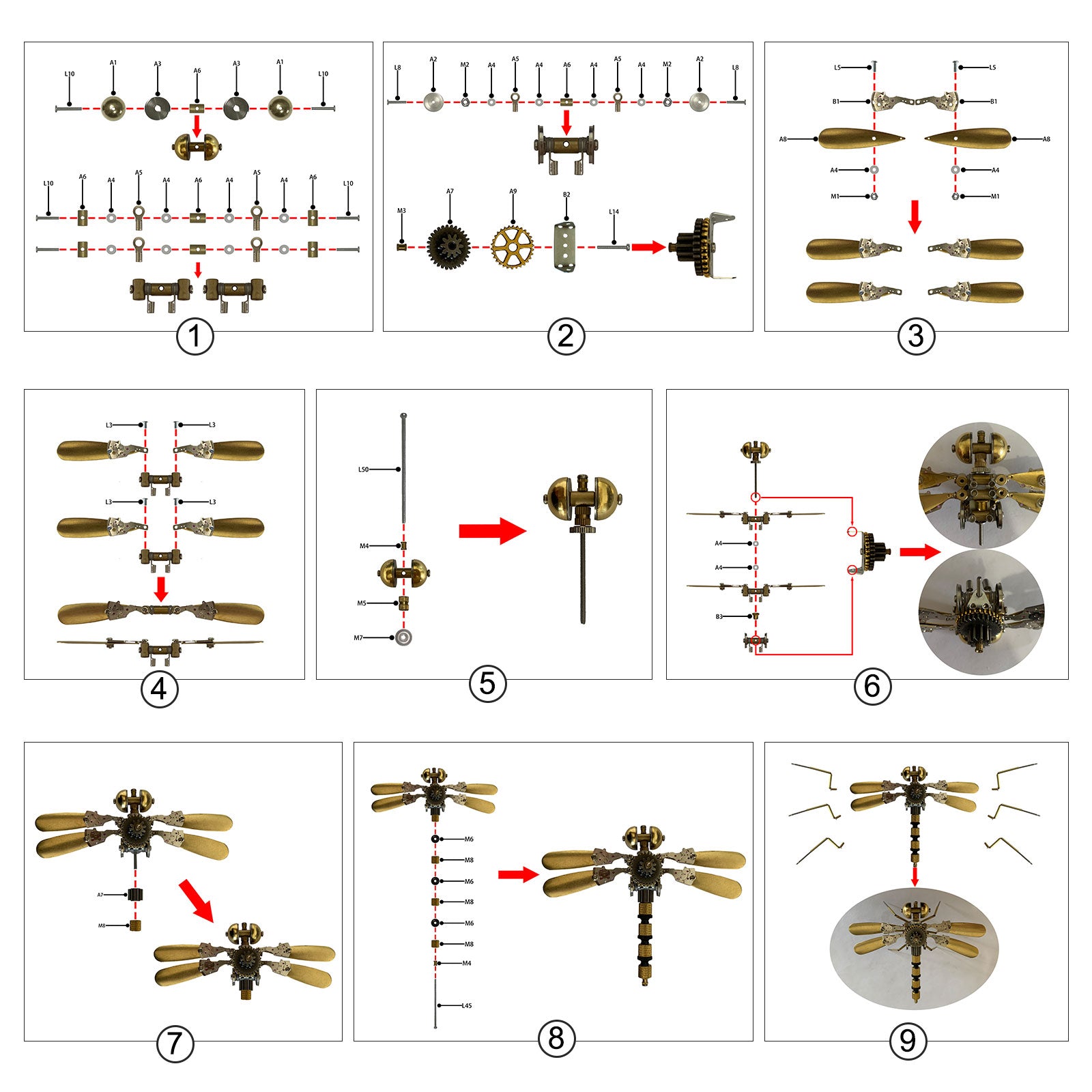 6pcs/Set Steampunk Tiny Insect Bugs Metal DIY Model Kits