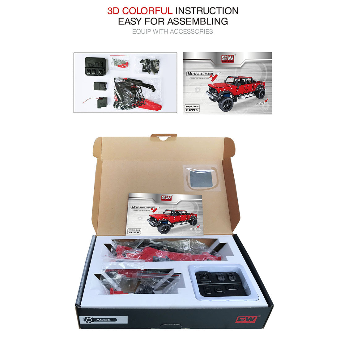 817Pcs 1:16 2.4G 6CH Metal RC Pickup Off-road Truck Vehicle Puzzle Toy