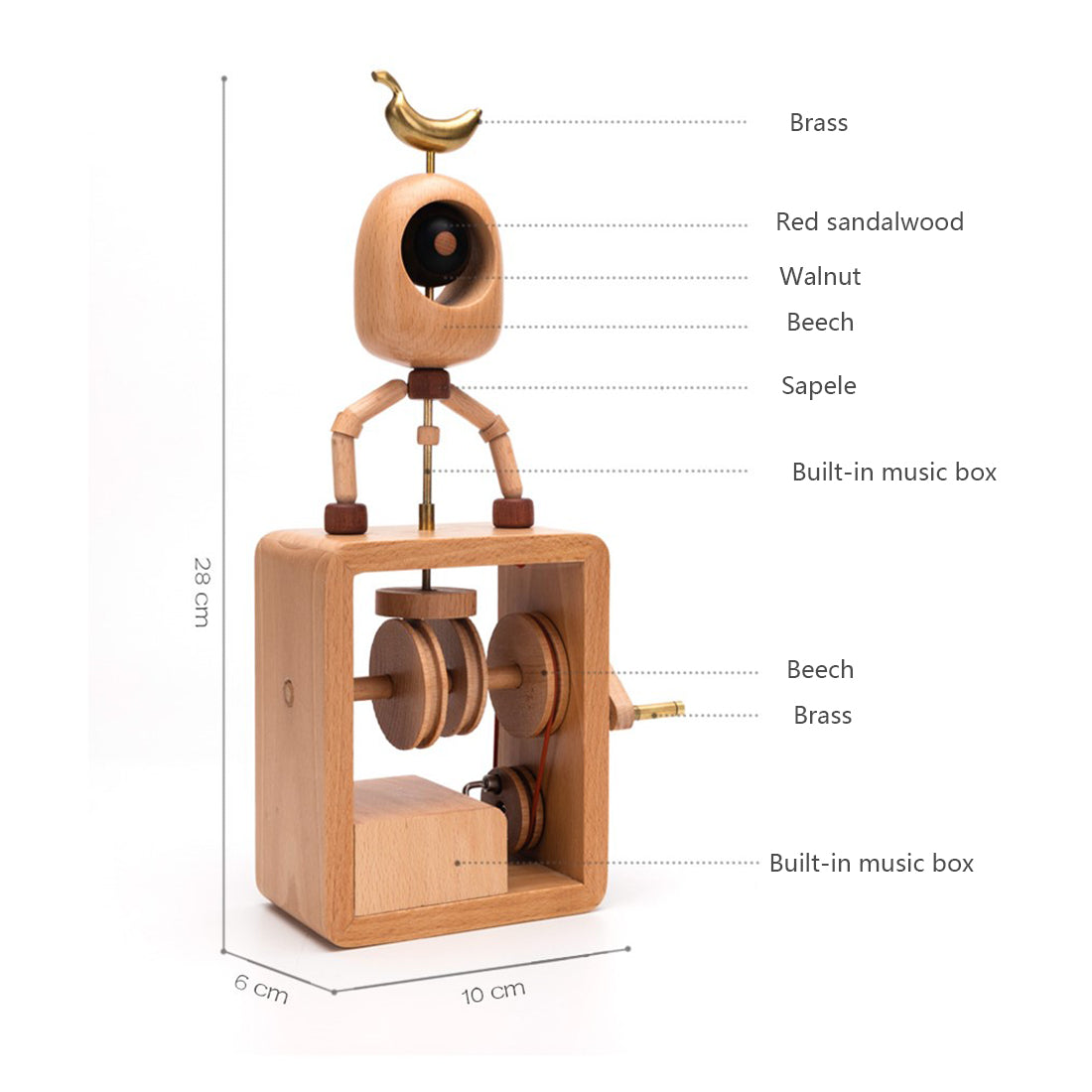 Automata Creative Cartoon Banana One Eye Monster Music Box Wooden Hand Cranked Musical Box
