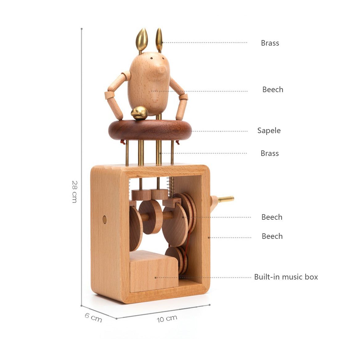 Automaton Box Handmade Automata Creative Gift Handmade Wooden Music Box Cute Swim Ring Pig
